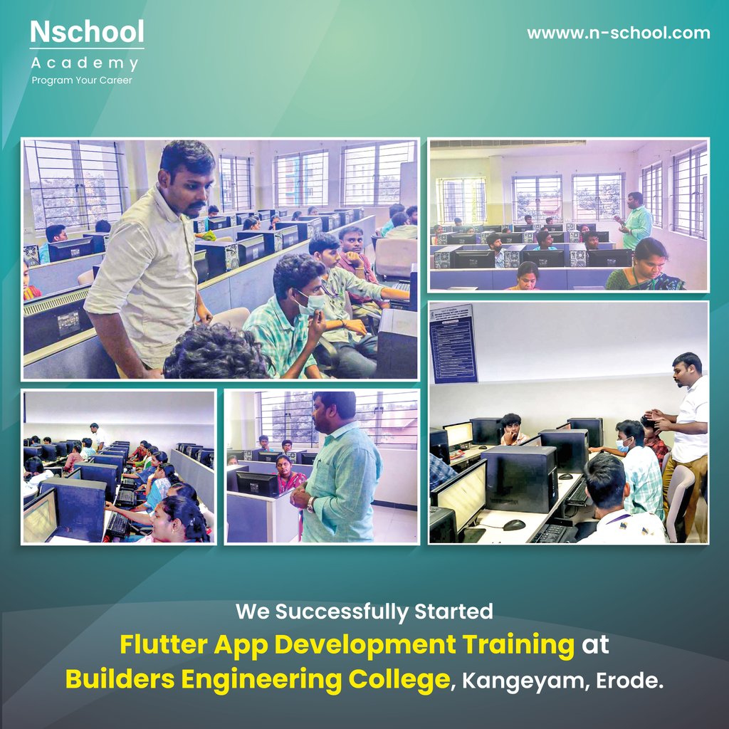 Nschool12's tweet image. We successfully completed flutter app development training at builder engineering college ,kangeyam ,Erode

Call: 9043494941
visit: n-school.com/flutter-develo…
#FLUTTERAPPDEVELOPMENTTRAININGCOURSE  #Flutterappdevelopmenttrainingcourses #FLUTTERDEVELOPMENTCOURSE #FlutterAppDevelopment