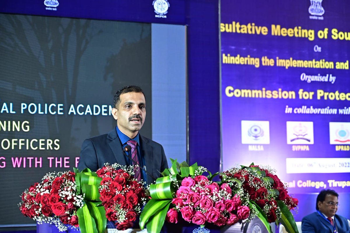 NCPCR_'s tweet photo. #TechincalSession1

Dr. K.P.A Ilyas (IPS), Faculty Incharge, Centre for Children, @svpnpahyd shared his fruitful insights on "Role of National Academy in training of police officials dealing with POCSO cases" in Technical Session of Regional Consultative Meeting.
@PIBWCD https://t.co/XmJ1FVoP3B