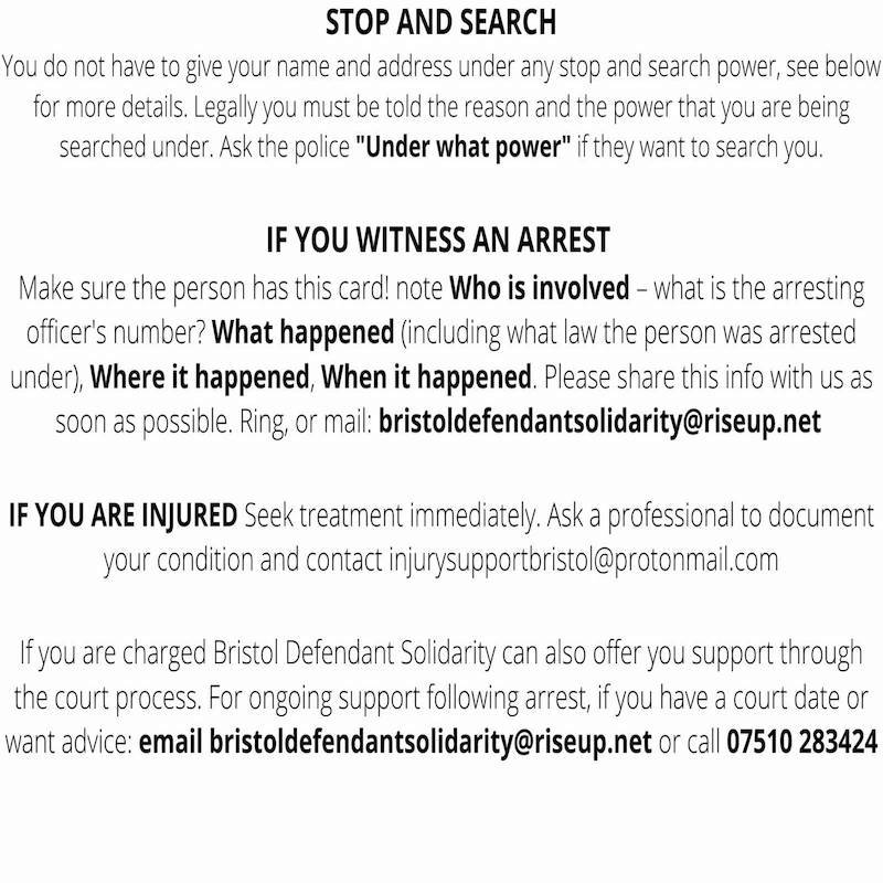 Alt_Bristol_'s tweet photo. Going on a march, protest or other action? #KnowYourRights !
Basic #LegalInfo here in the new #Bustcard from @bristoldefenda1 👍
More info: https://t.co/bUeyLyRBwt
https://t.co/ItWHQ70tkV https://t.co/He6Bp0LPs8