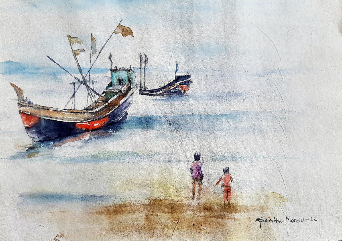 SumitasArtBook's tweet photo. Watercolour On Paper 
Size-11x15 inch 
#Watercolourpainting #BOAT #kolkatawatercolourartist https://t.co/MwhtKzYOye