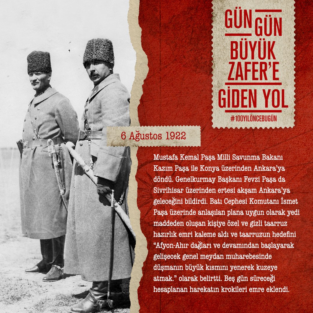 📸: Mustafa Kemal Paşa, İsmet Paşa ile birlikte Büyük Taarruz öncesi ordunun hazırlıklarını denetlerken, 1922. Türkiye İş Bankası Müzesi Arşivi.

#100yılöncebugün