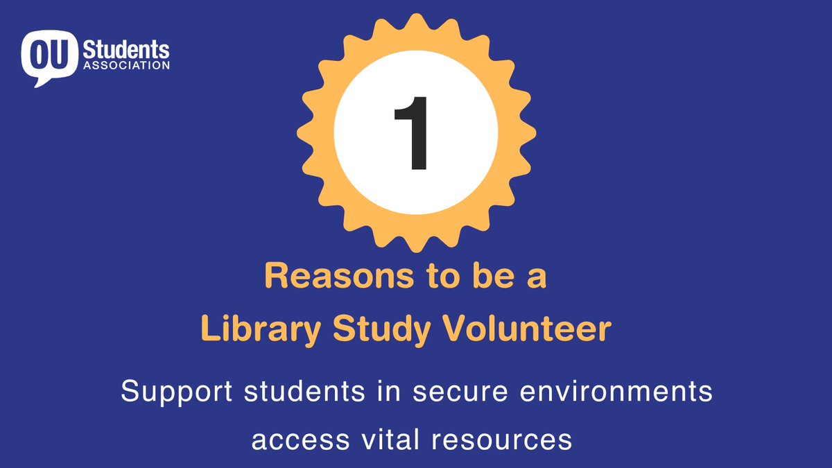 A Library Study Volunteer seeks to support OU students studying in secure environments as they do not have access to the internet or online research materials, so Library Study Volunteers help to research and find references on their behalf. 

Apply now 👉 oustudents.com/get-involved/v…