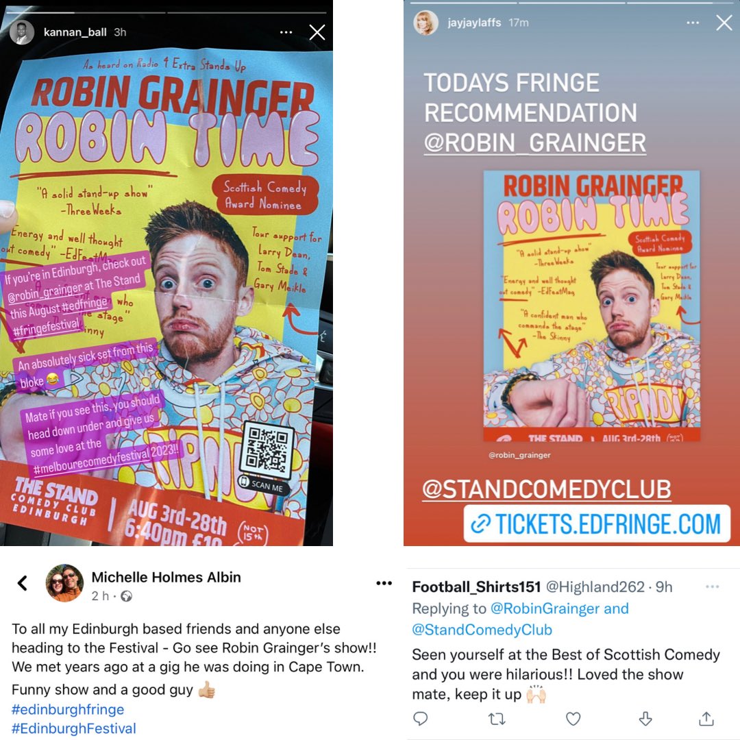 RobinGrainger's tweet photo. Some epic audience feedback, global recommendations and a rec from one of my favourite comics @jayjaylaffs
Tickets: https://t.co/TBkKqyu7jH
6.40pm @StandComedyClub
#edfringe #thestandcomedyclub #robingrainger #robintime #linkinbio https://t.co/6K6FexUVsQ