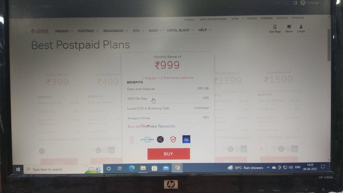 beingcma's tweet photo. But it is still showing on their Website. @airtelindia @Airtel_Presence @TRAI Airtel company is charging as per 1199 and Company's executive is saying that 999 plan has been closed since 5 July 2022. https://t.co/nPKm6ZnsS4
