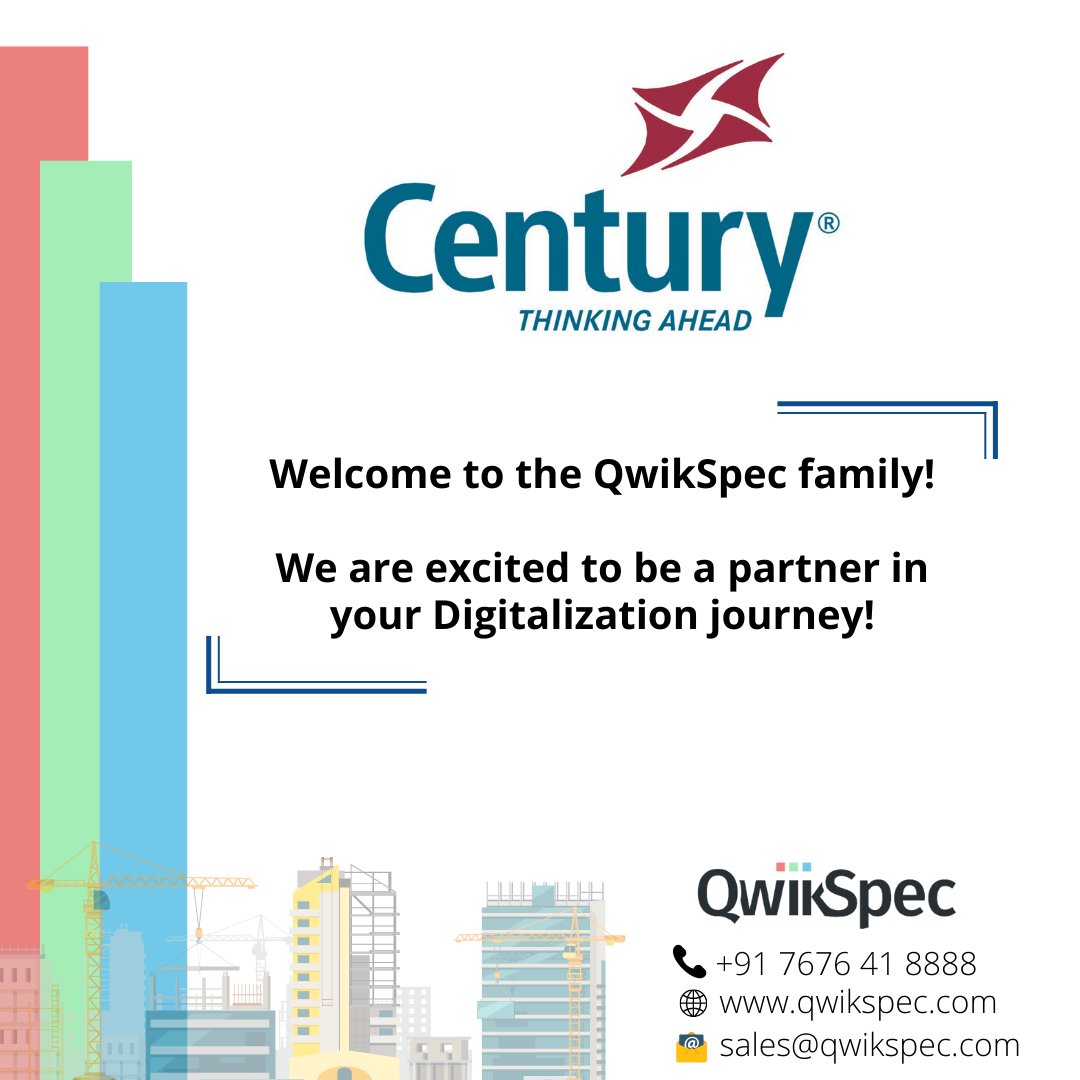 qwikspec25's tweet photo. A leading Bangalore-based real estate developer, @CenturyBLR Real Estate partners with QwikSpec to digitalize their construction operations.
#digitallization #constructionsoftware #fieldmanagement #qwikspec #realestate #ThinkingAhead #CenturyRealEstate https://t.co/MTOiq7F3es
