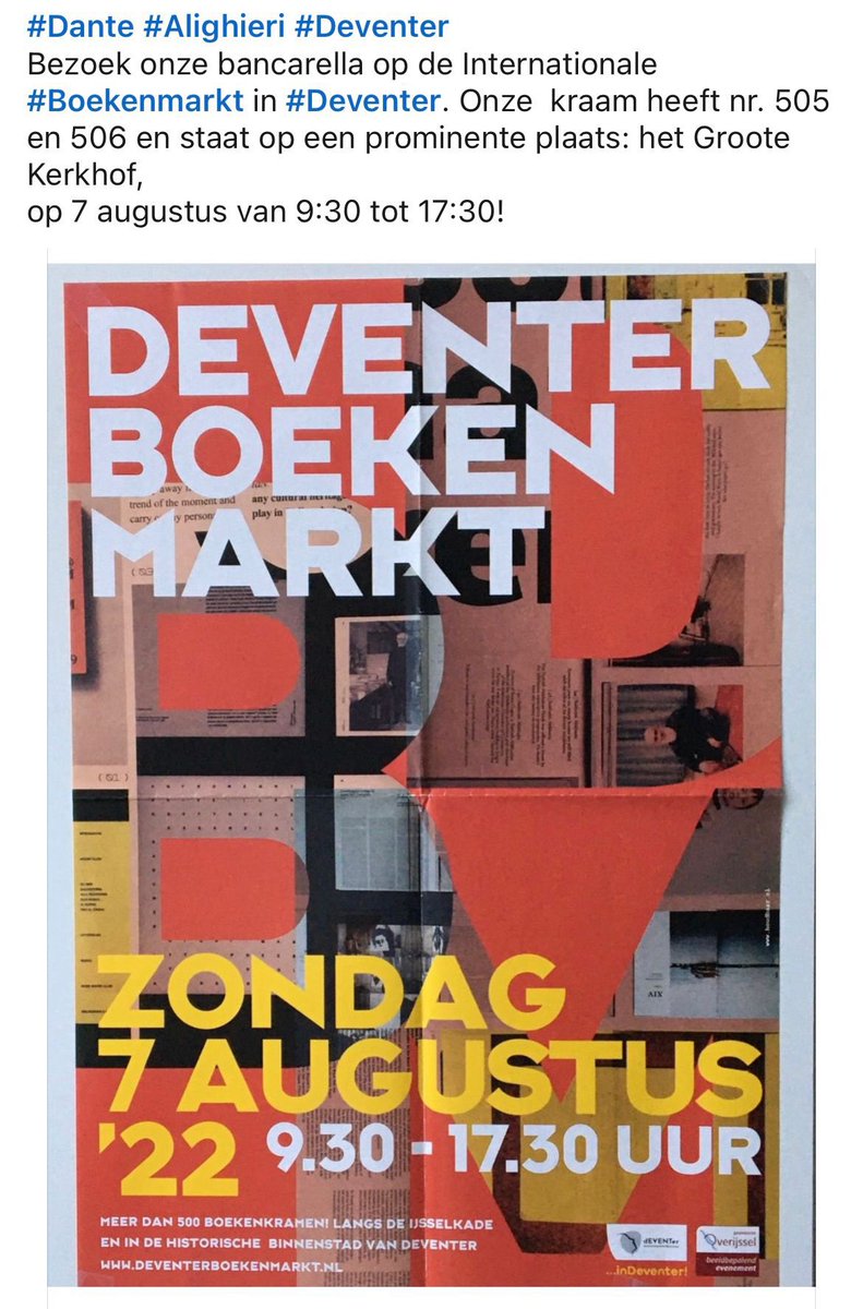 #boekenmarkt #Deventer mercato dei libri internazionale! #Dante #Alighieri #Deventer #Apeldoorn #Zutphen #Zwolle bancarelle 505 e 506