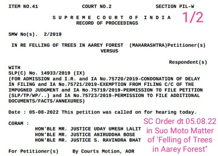 zoru75's tweet photo. Dear @CPMumbaiPolice @MumbaiPolice
Take note of SC Order dt 5.8.22 re Felling of Trees in Aarey Forest

SC has directed that 'No further trees shall be cut in any manner till next date of hearing'

Kindly inform Aarey Police St to uphold SC's Orders &amp; NOT to protect wrong doers https://t.co/82ynhwamwJ