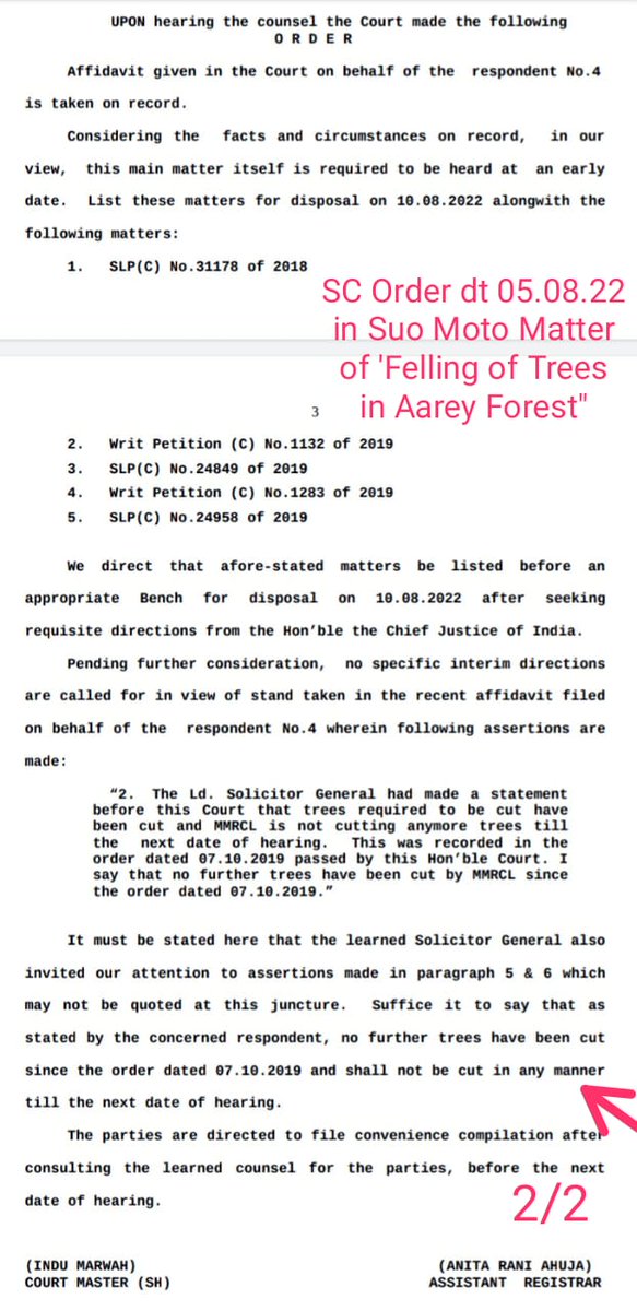 zoru75's tweet photo. Dear @CPMumbaiPolice @MumbaiPolice
Take note of SC Order dt 5.8.22 re Felling of Trees in Aarey Forest

SC has directed that 'No further trees shall be cut in any manner till next date of hearing'

Kindly inform Aarey Police St to uphold SC's Orders &amp; NOT to protect wrong doers https://t.co/82ynhwamwJ