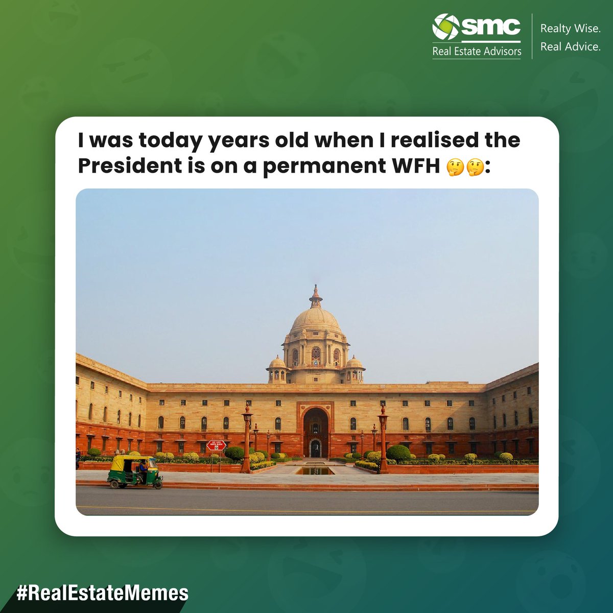 SMCRealtyIndia's tweet photo. President was following the trend before it became a trend!π
.
.
#SMCRealty #RealEstateMemes #Memes2022 #RealtyMemes #MemesIndia #HomeIndia #TrollIndia #FunnyIndia #FunnyIndianMemes #RealEstateIndia #RealtyIndia #YouTubeIndia #HomesIndia #IndianRealEstate #IndianRealty https://t.co/jgnsILgClT
