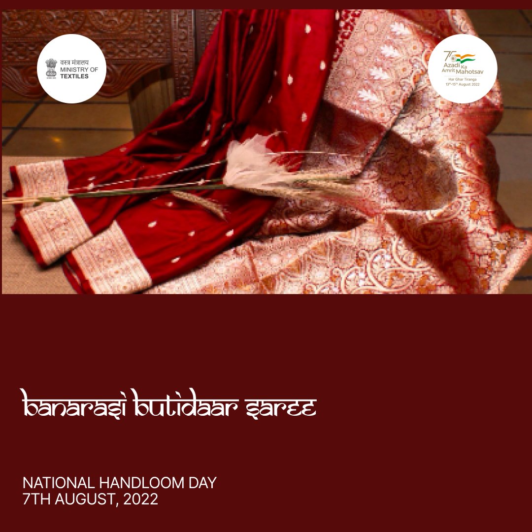ISEPC1's tweet photo. Banarasi Butidaar Saree is known for its gold & silver work on silk This saree has small buttis all over the surface woven either with Karhuwa or fekhwa technique The design mainly floral is sometimes woven with jala pagia & naka attachment for motif creation
#MyHandloom
@ISEPC1 https://t.co/HpSl7pAVTY