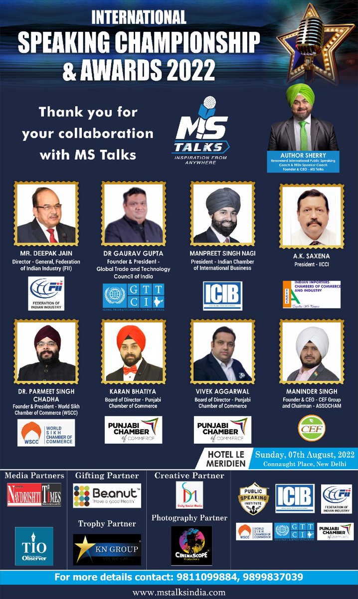 ICIBIndia's tweet photo. #ICIB partners with #MSTALKS in a mission to have thousands of trained #speakers. Join us for the International #speaking championship & #Awards 2022. https://t.co/VODtuSepl6