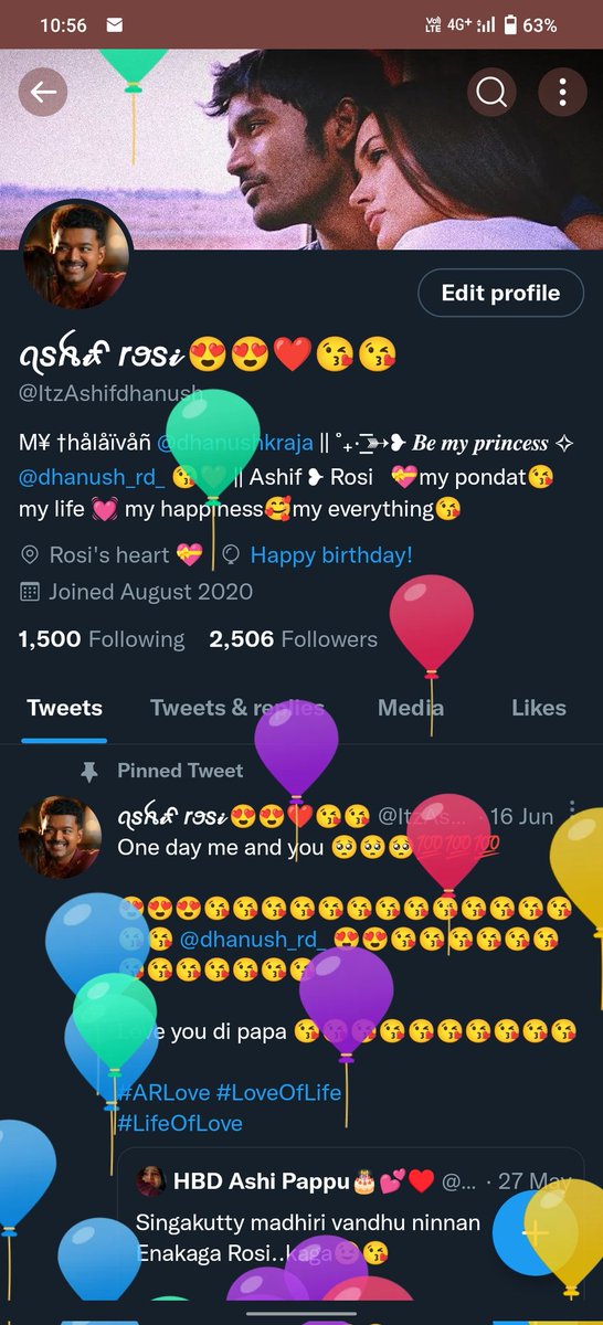 ItzAshifDhanush's tweet photo. Happy Birthday to me 😁

இந்த வருசம் ரொம்ப முக்கியமான நாள் அது என்னோட pondati @dhanush_rd_ எ கூடா இருக்கா அது போதும் எனக்கு வேற எதுவும் வேண்டாம் 🥰🥰😘😘😘😘😘😘

#ARLove 

#Thiruchitrambalam #Vaathi
@dhanushkraja 🔥🔥 https://t.co/UGOzWM368B