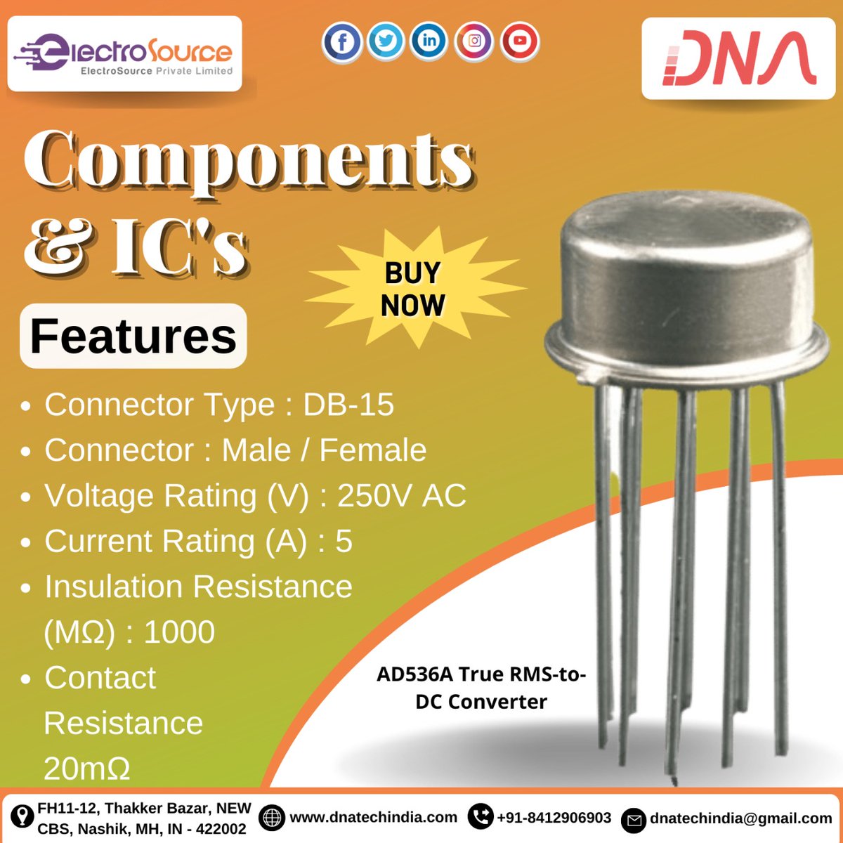 dnatechindia's tweet image. Components &amp;amp; IC's
AD536A True RMS-to-DC Converter
#componentsandics #dcconverter #connectortype #co0nnector #voltagerating #currentrating #contact #electronicengineering #engineerproblems #electronicsprojects #mechanicalart #electronicslovers #nashikkar #nashikcity #nashikdiaries
