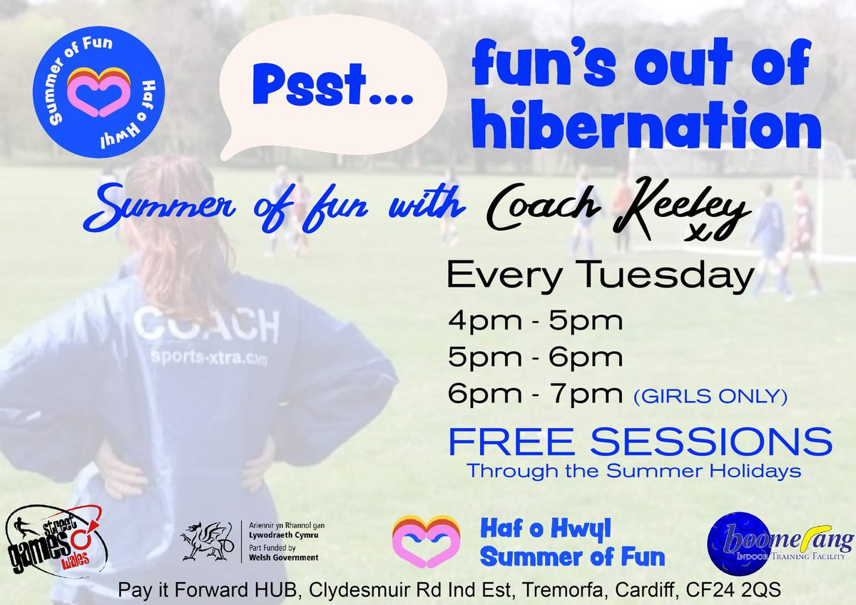 Free Sessions with Coach Keeley Every Tuesday in the summer Holidays. 4-5,5-6 mixed and 6-7 Girls only 💙💛