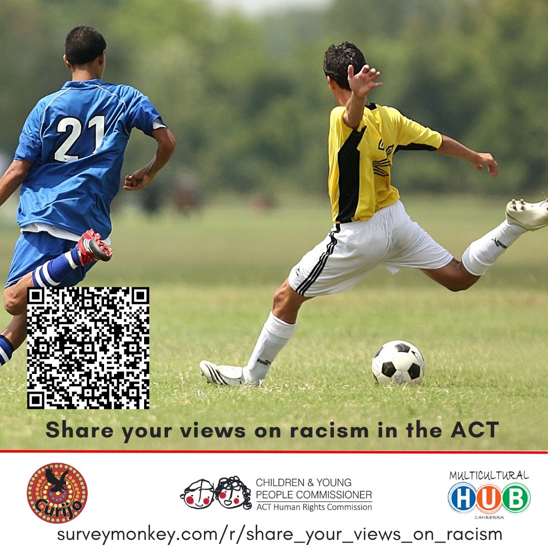 PACYPC's tweet image. If you know a child or young person aged 5-24 years who lives, studies, works or plays sport in the ACT, we would love to hear their views about racism through our survey - they can scan the QR code, use the url, or go to actkids.act.gov.au