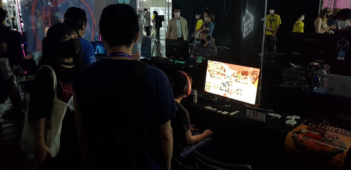 Having fun at #BitSummit with streamers playing the game and people coming at the booth.