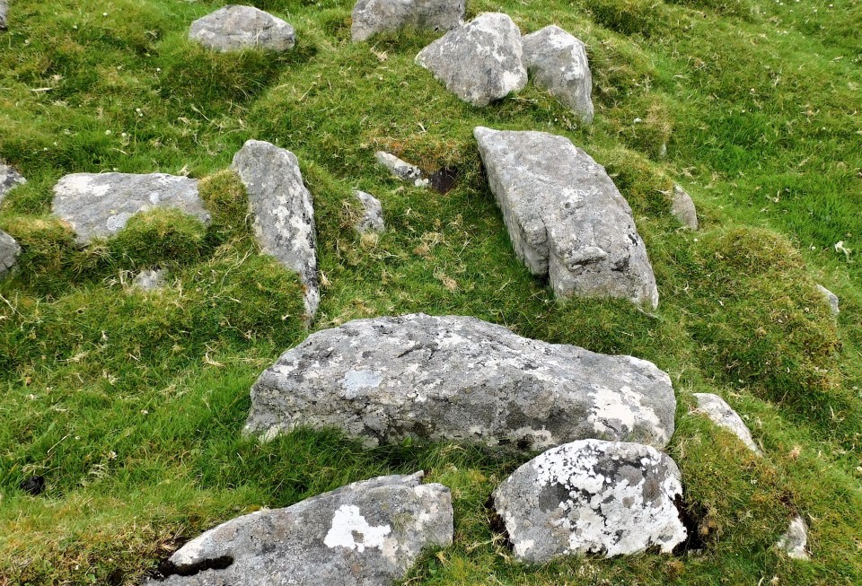 One of the cists at Aird Veenish Cairn, Island of Barra.