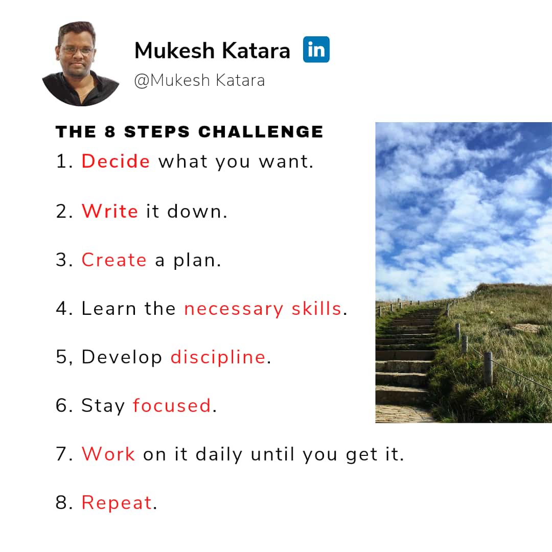 mukeshkatara's tweet image. The 8 Steps Challenge

#thoughtoftheday #ThoughtsAndPrayers 
#thoughtleadership