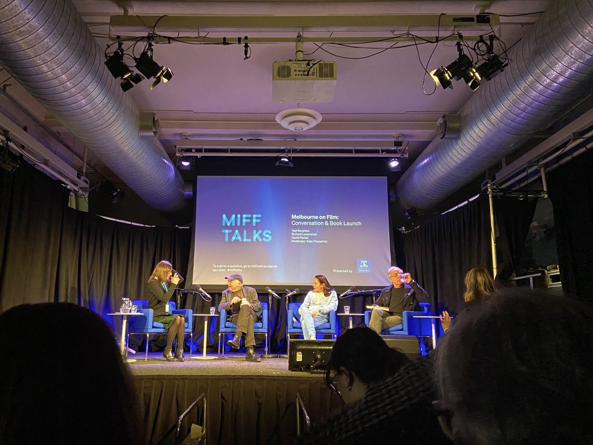 jacobharrisAU's tweet photo. Enjoyed the MIFF Talks event Melbourne on Film with David Parker, Yael Bergman and Richard Lowenstein at the ⁦⁦@wheelercentre⁩ this afternoon. ⁦Also great to finally hold a hard copy of ‘Cinema That Defines Our City’ @MIFFofficial⁩ #mifftalks https://t.co/fyjcctnQRh