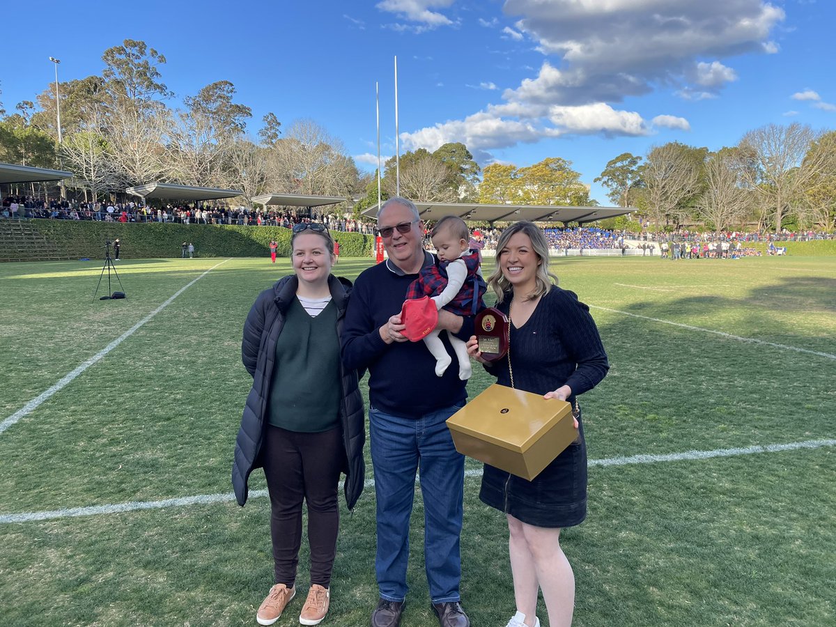 Today Len Nixon was presented with an award on Main Oval for his 45 years of service to Rugby at Barker. A special moment which was shared with his daughters and granddaughter 👏🏼 #WeAreBarker