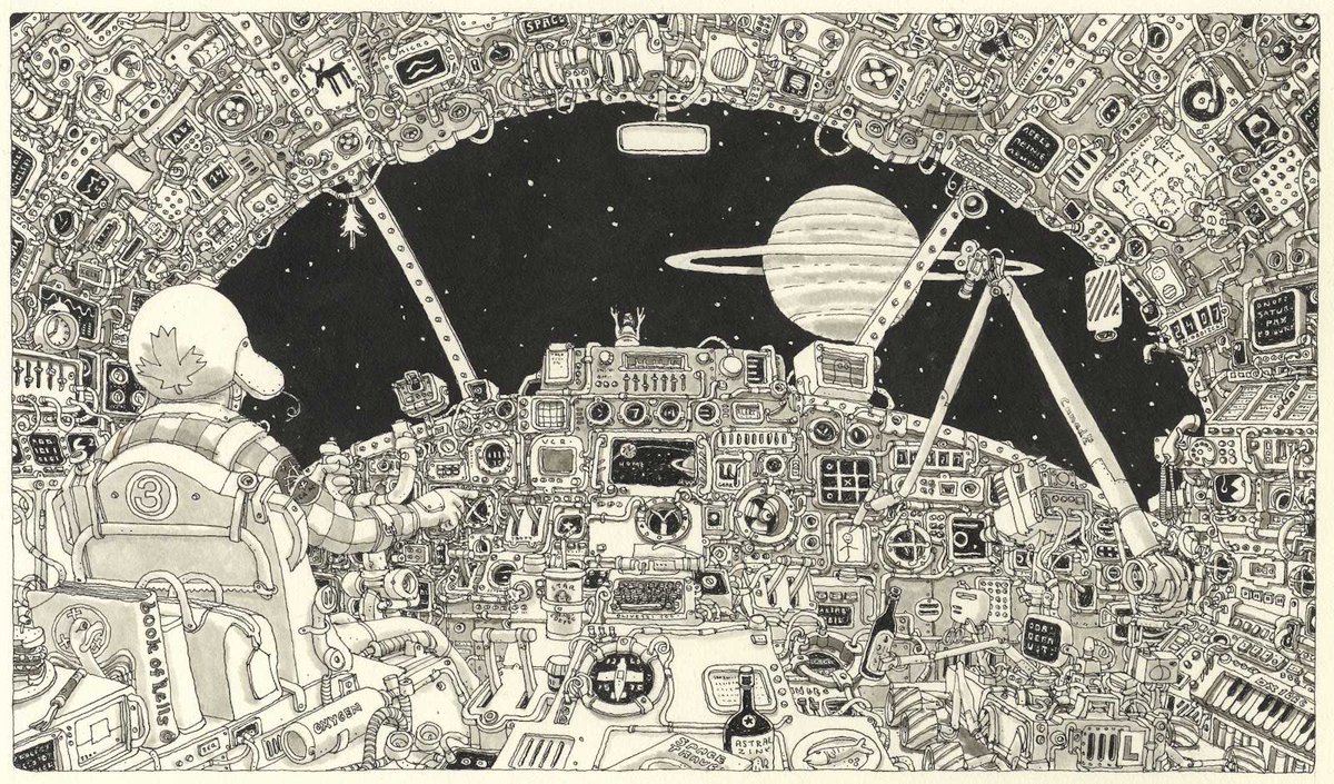 retroscifiart's tweet photo. Amazingly detailed art by Mattias Adolfsson https://t.co/5LITis8H6W
