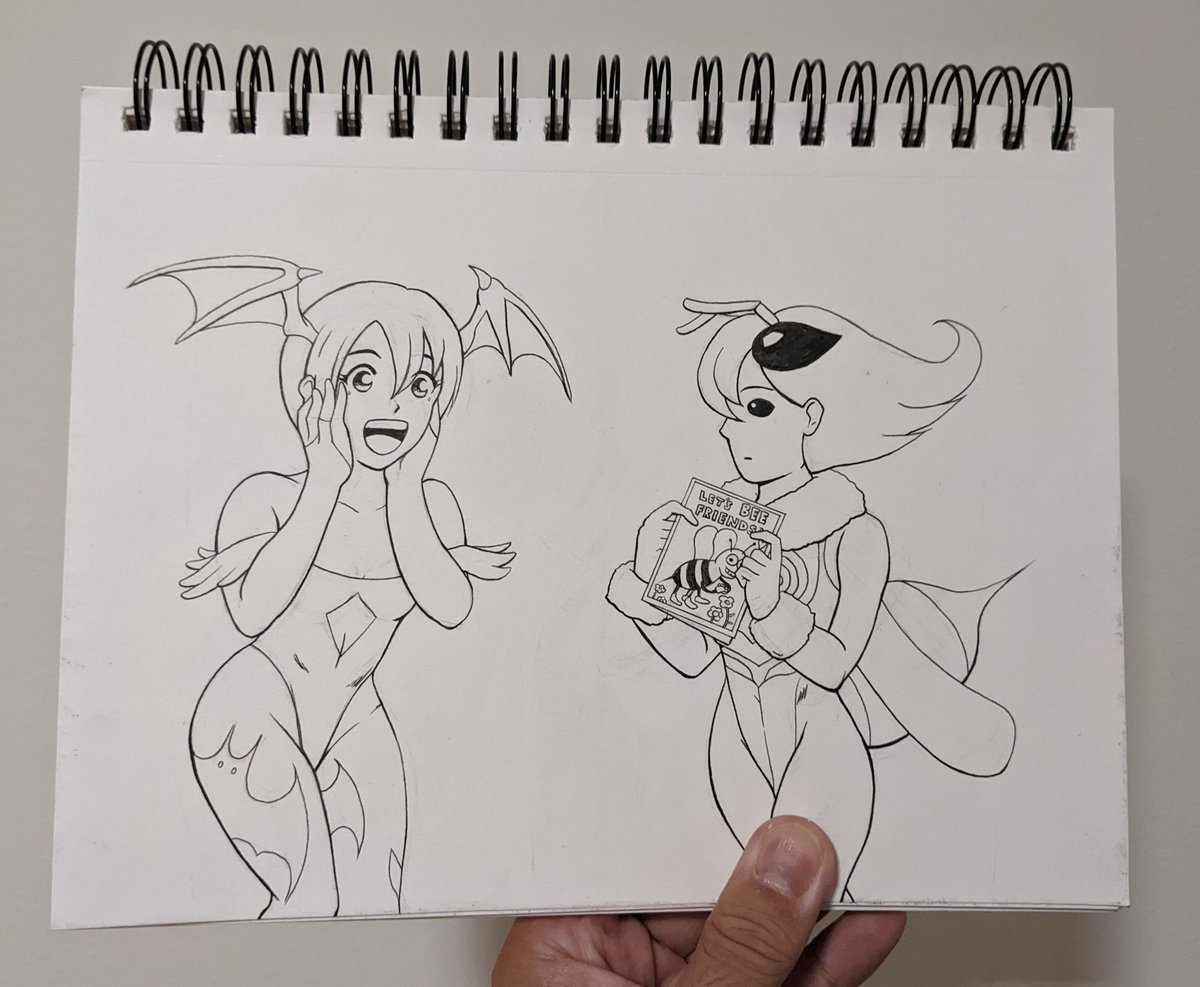 MoonJellyKevin's tweet photo. I'm not sure what the story is, but I thought it'd bee funny.
Not sure if I'm gonna color it.
#Darkstalkers #VampireSavior #Capcom #anime #manga #Lilith #illustration #cartoon #wip #succubus #QBee #LetsBeeFriends https://t.co/D2dfI9xf8T