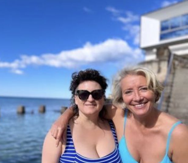Emma Thompson and Sophie Hyde on the beach 🏖🌊🌞 #GoodLucktoYouLeoGrande #EmmaThompson #sophiehyde