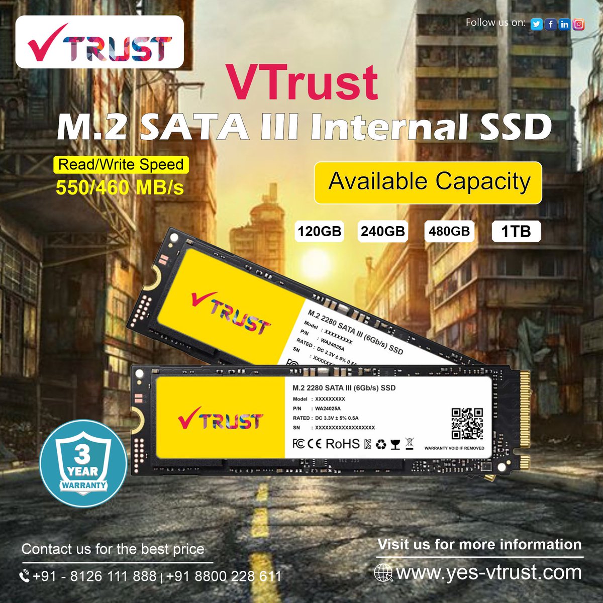 yes_VTrust's tweet photo. VTrust M.2 SATA III Internal #SSD
👉Available Capacities:
120GB | 240GB  | 480GB | 1TB
👉Warranty: 3 Years
📱WhatsApp us https://t.co/WeybQisz97
📞+91 8800228611
💻 https://t.co/M1nhCPKO64
#vtrust #manufacturer #dealer #seller #india #ssd1tb #vtrustssd #vtrustssdonline #amazon https://t.co/ruiitao9Yw