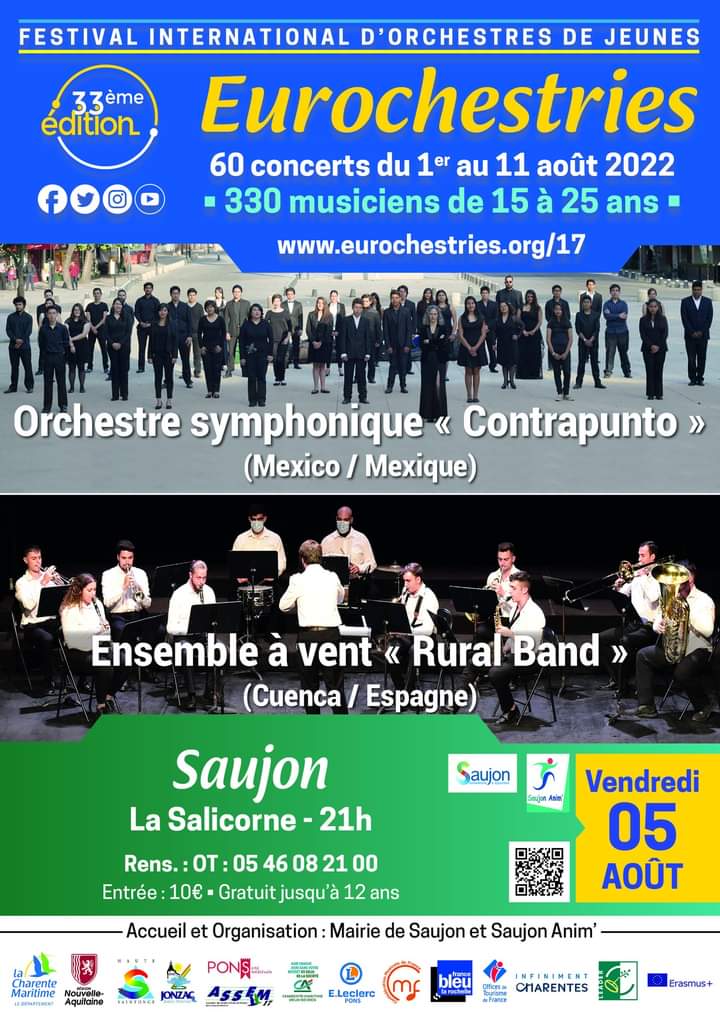 ChristopheSicot's tweet image. Festival #Eurochestries #charentemaritime Hier soir à #Saujon
Orchestre symphonique "Contrapunto" de Mexico 🇲🇽 
et l'Ensemble à vent "Rural Band" de Cuenca 🇪🇸
Bravo ! Muchas Gracias ! 👍😉
@Eurochestries17