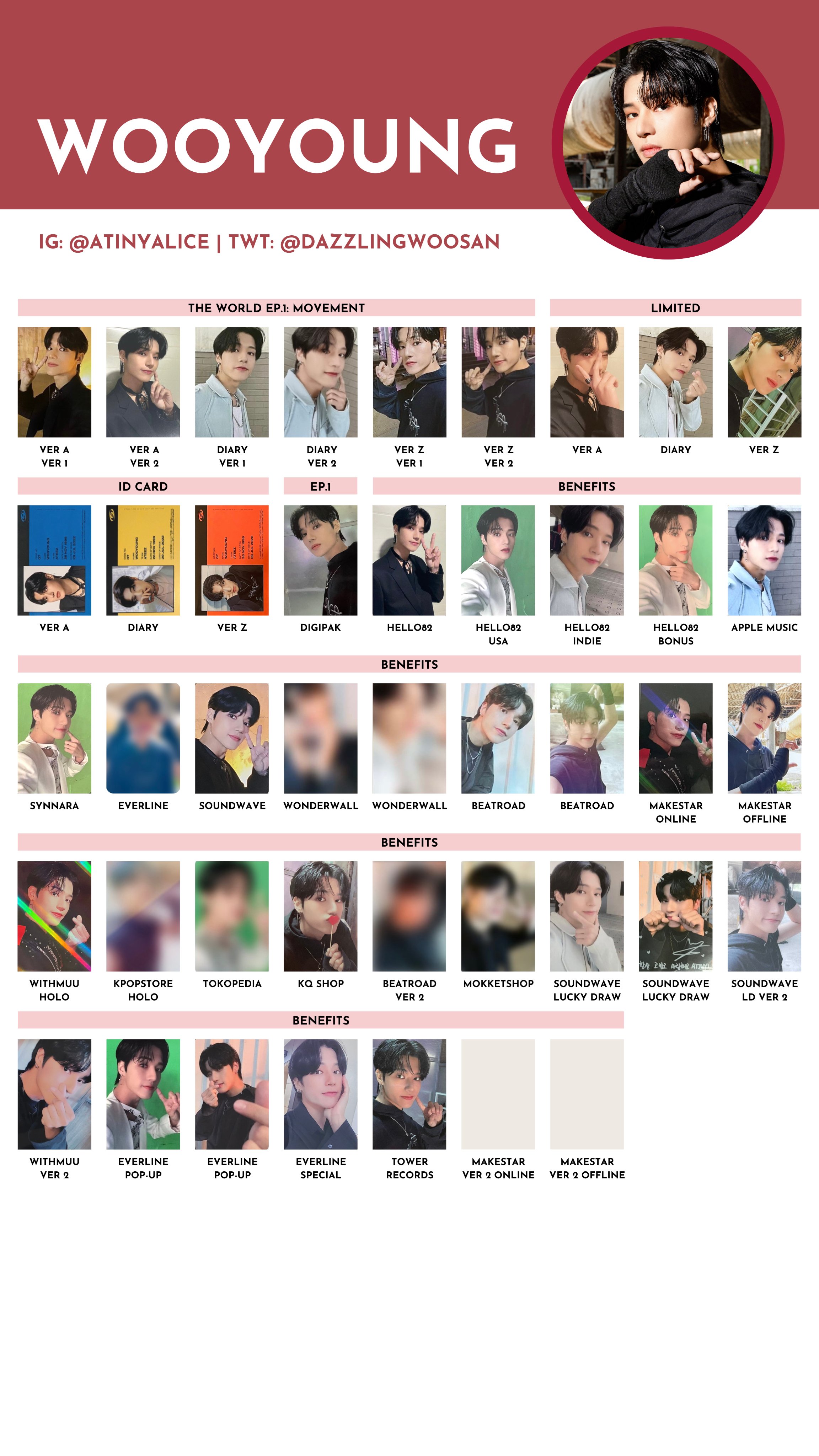 ATEEZ - ATEEZ ウヨン ep.1 movement makestar トレカ ATEEZ THE WORLD EP:1 MOVEMENT Makestar 1.0 Fansign photo