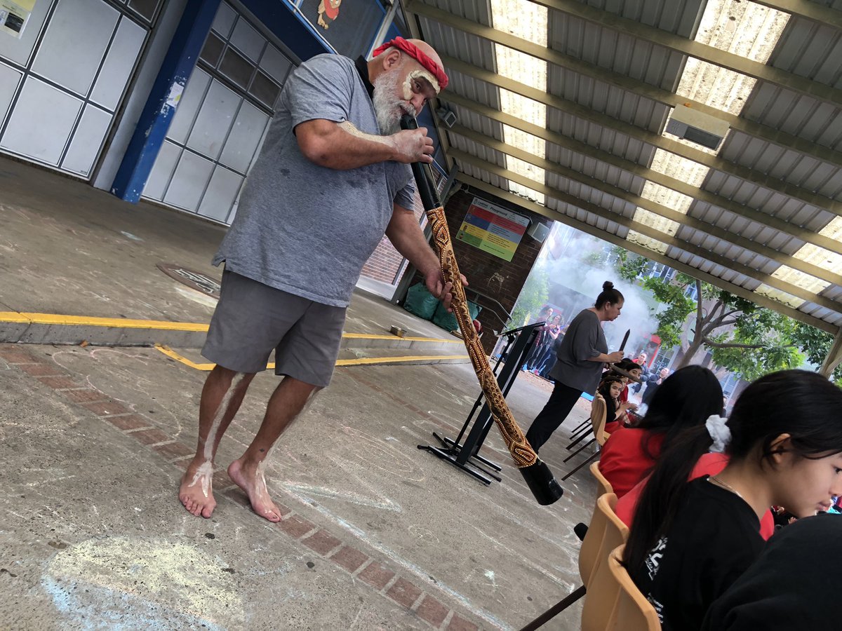 MattyDLewis's tweet photo. Wonderful NAIDOC ceremony during #Edweek22 @CampsiePS. Great wisdom passed on by community members Uncle Col &amp; Aunty Lully, yadaki playing, healing smoking ceremony, very respectful Ss and staff. @Cookbb @jangreen31 @dizdarm https://t.co/eAaIgZvgTg
