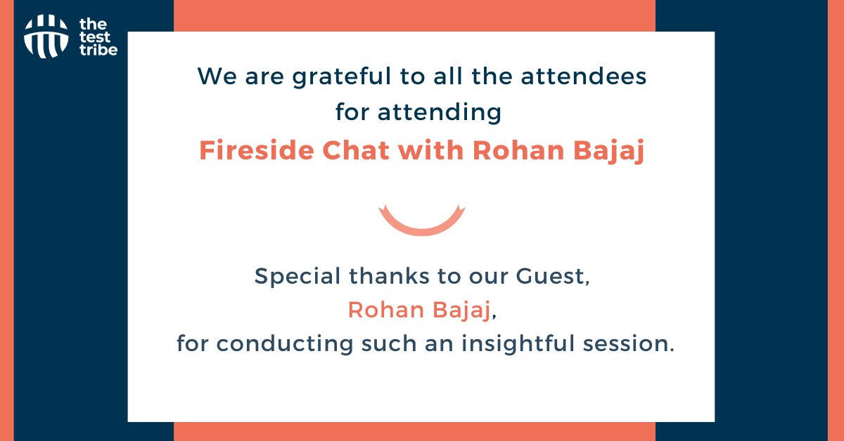 the_test_tribe's tweet photo. Thanks to everyone for joining us for the Fireside Chat. We hope you have a great time learning and interacting!
A big shoutout to our amazing speaker, Rohan Bajaj, for the insightful session!
.
.
.
#testing #testingevents #thetesttribe #events https://t.co/O1TNM9caIh