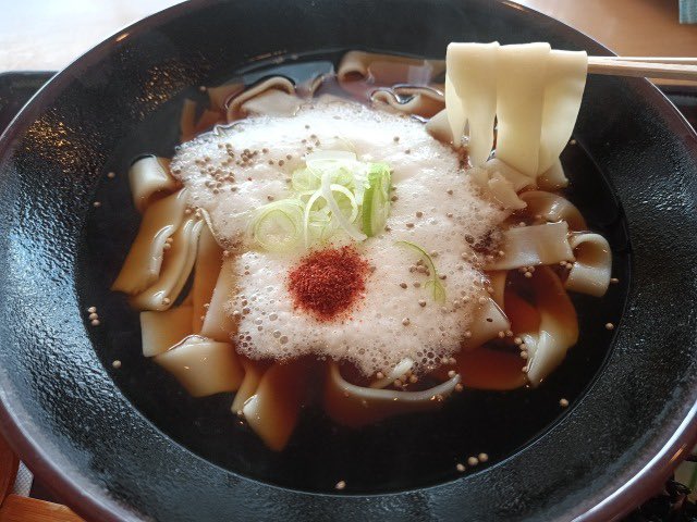 LetsVisitJapan's tweet photo. Grated Nagaimo yam soup udon noodles, Nandakorya stick, KOimen at Hanayaka, Hamakoshimizu, Koshimizu town, Syari county, Hokkaido. https://t.co/lHopwc8Dfx