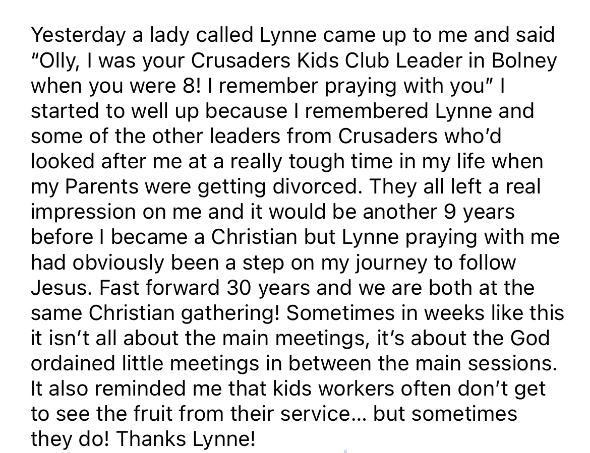 Olly_Knight's tweet photo. A lovely moment yesterday! This story will hopefully encourage you if you’re a kids worker! @KeswickC #kesconv22 https://t.co/YHQtHyKUOI