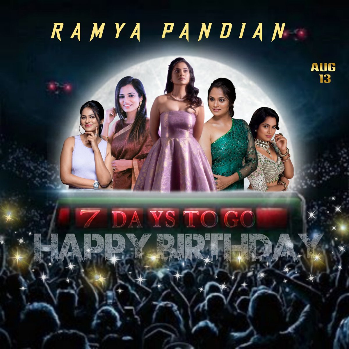 Sowmiyadalias's tweet photo. Let the cameras be flashing, crowd be cheering and fans be chanting her name, since we are just 7 days away from the celebration of this Dazzling Diva!

#RamyaPandian
Edited by : @Ramyapandianof1 https://t.co/KrkdN4vryd