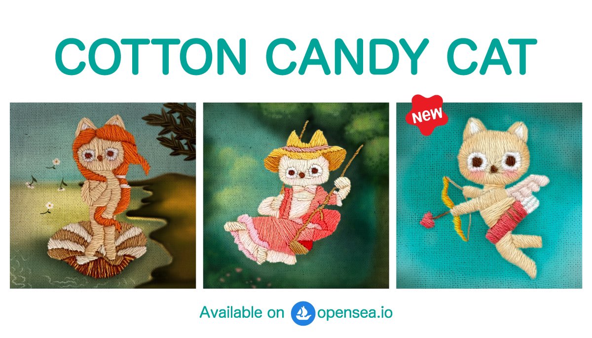 COTTON CANDY CAT 🐈 ✨
Price 0.02 eth
Available on : opensea.io/collection/cot…
Hope you like it 🌞
#NFTartist #NFT #NFTs #nftcollection #nftthailand #nftthai #NFTcollector #catnft