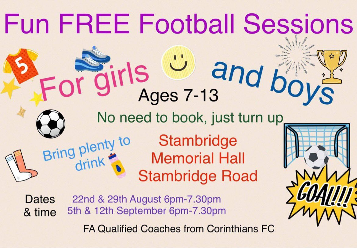 goodingjuli's tweet photo. If you’re child has been inspired by all the great footballers we have seen and would like to have some fun learning new skills FREE these activities are available for age 7-13 years. #Corinthians #football #Stambridge #rochford #hockley #ashingdon #Canewdon #RochfordDistrict https://t.co/wVk2kV0xqV