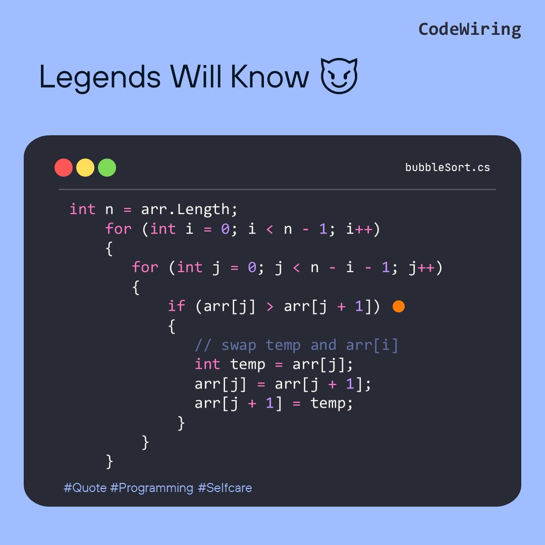 CodeWiring's tweet image. Most Popular and Least Efficient Sorting Algorithm.
.
.
.
.
.
.
#programming #csharp #programminglanguage #algorithms #sorting #codewiring
