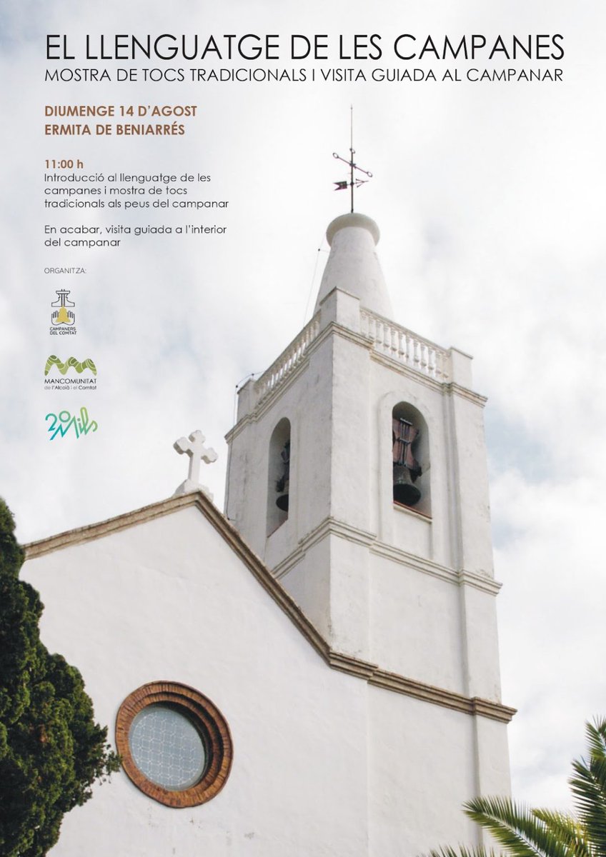 20Mils's tweet photo. 🔔El diumenge 14 d'agost tornem a recórrer els pobles de la nostra comarca amb la mostra de tocs tradicionals i visites guiades al campanar!

📍T'esperem a l'ermita a les 11:00h.

✅Per a més informació i inscripcions consulta el següent enllaç: 👉🏼https://t.co/7h4fbWurBL https://t.co/UmVENpGjXi