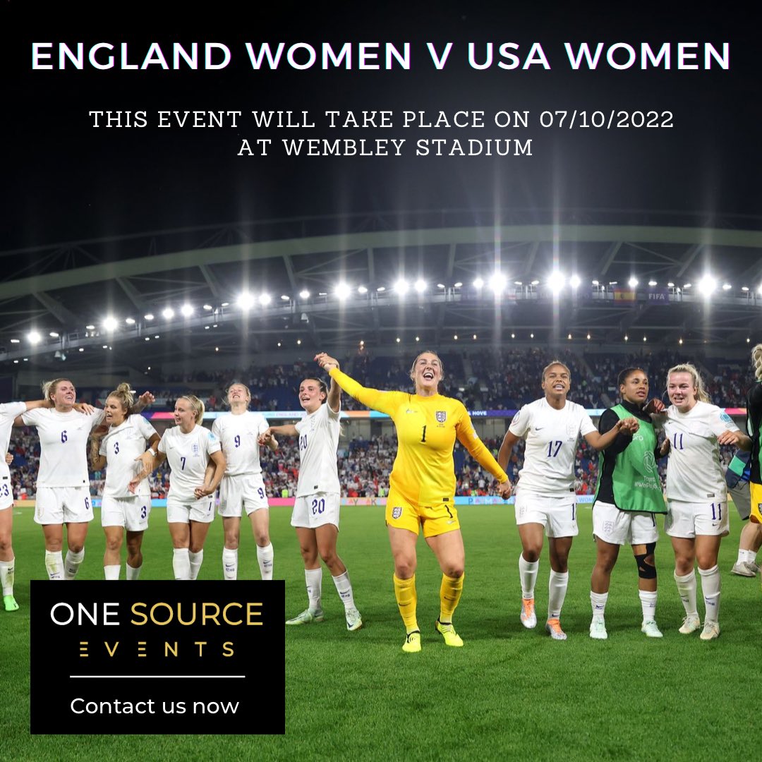 OneSourceE1's tweet photo. England Women 🏴󠁧󠁢󠁥󠁮󠁧󠁿 v USA Women 🇺🇸

This event will take place on 07/10/2022 at Wembley Stadium

#football #woman #women #womensupportingwomen #womensfootball #england #englandwomensfootball #usa #usafootball #usawomenssoccer #wembley #wembleystadium #wow #saturday #saturdaydeal https://t.co/IrQu5fhLPQ
