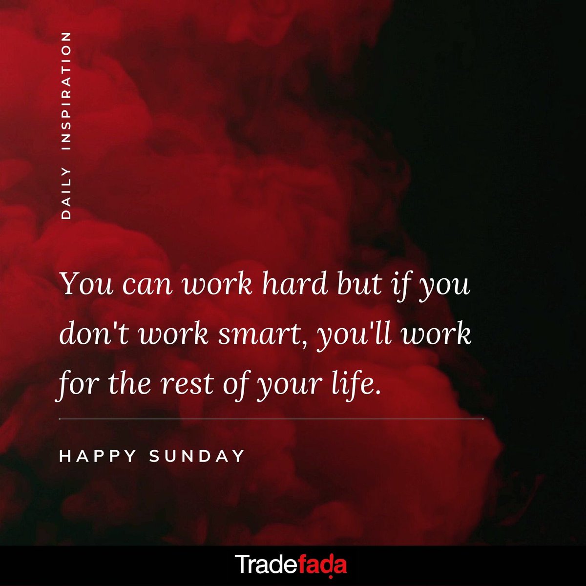 You can’t only work hard, you also have to think and work smart. 
Don’t only be a hard worker, be both a hard and a smart worker. 
Interested in working smart? Trade #Crypto!

#Tradefada #crypto #Sunday #Weekendvibes #Cryptosunday #Sundayquotes #Finance #bitcoin #cryptocurrency