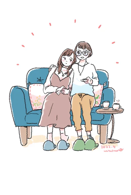 アナタとの「普通」に過ごす明日が、どうか明日も当たり前にやってきます様に。祈りを込めて。 #過去絵 