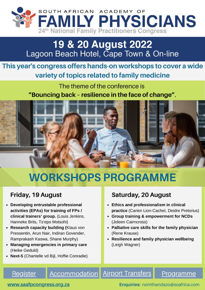 Looking forward to presenting a #workshop on #research capacity building with my @safpjournal editor colleagues. Join us in person in #CapeTown and #online at the #SANFPC22 in #2weeks - see the line-up of workshops below. 
saafpcongress.org.za #primarycare  #familymedicine