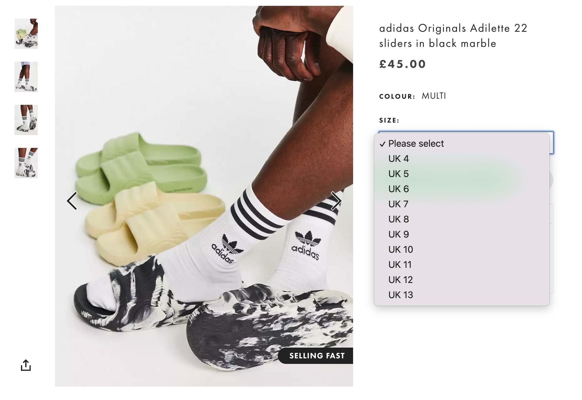 Adidas Originals Adilette 22 Sliders in Black and White-Multi