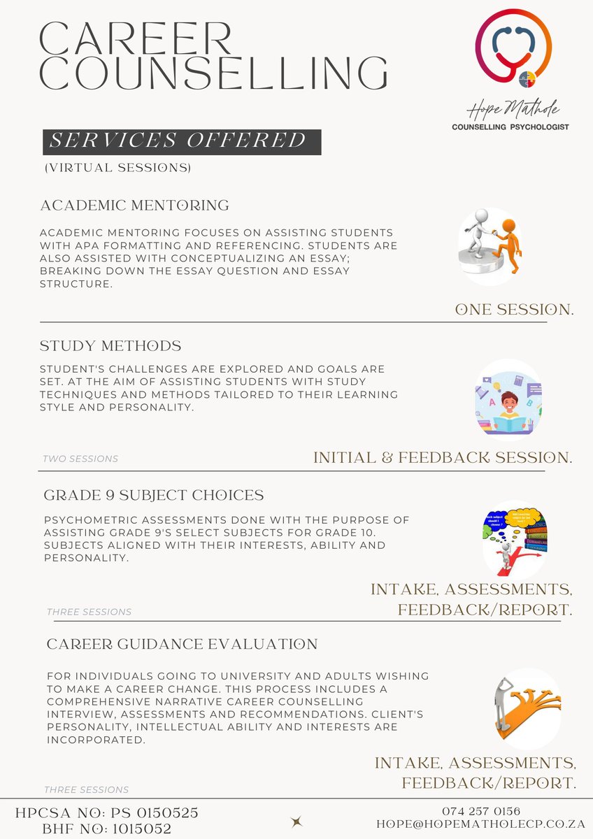 HMathole's tweet photo. I'd like to officially announce that I started a virtual private practice focussed on Career Counselling, Talks & workshops.
#HMCP #CounsellingPsychologist https://t.co/XP4spP1PAQ