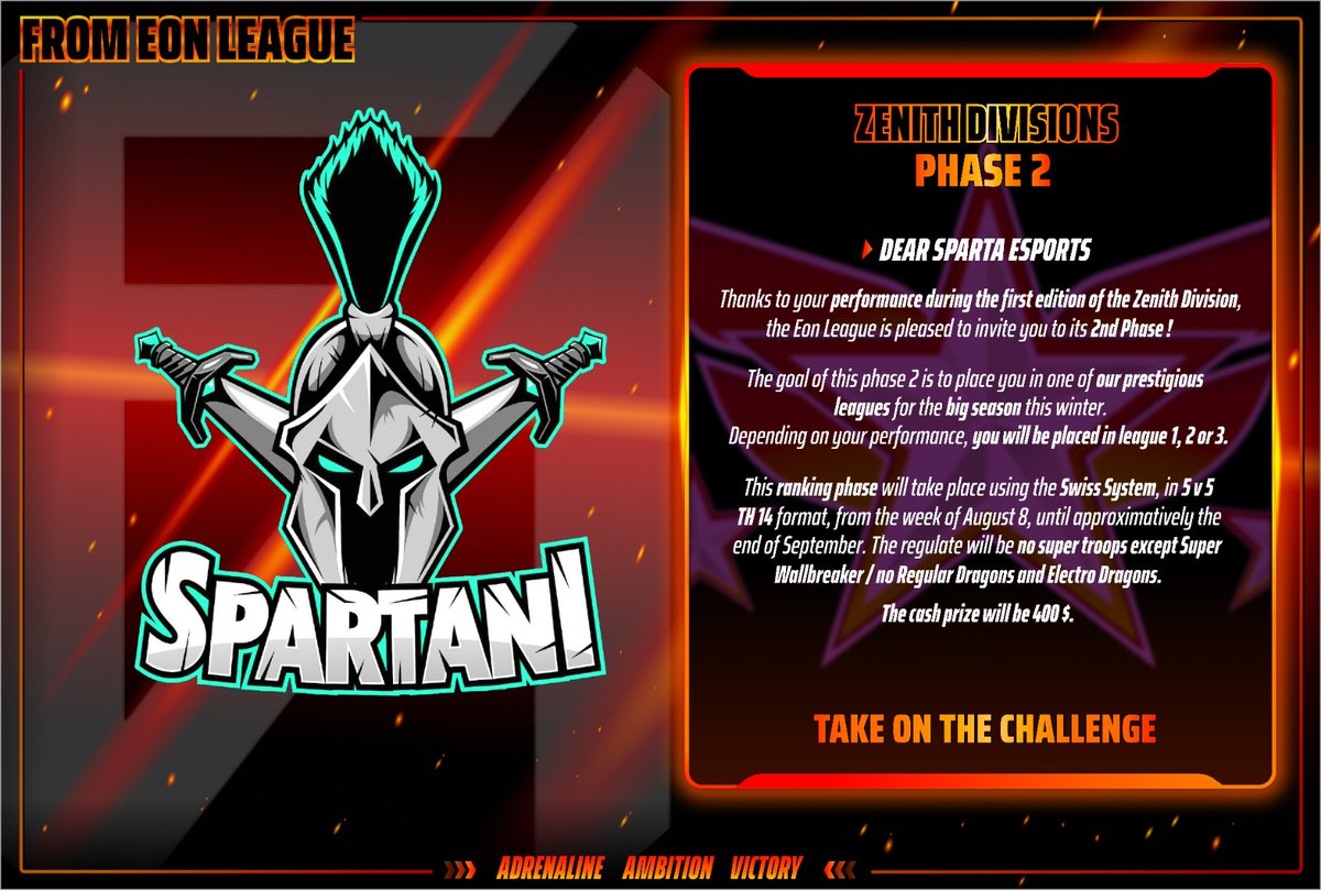 Sparta eSports (@spartaniesports) on Twitter photo Thanks to the <a href="/EonLeagueOff/">Eon League</a> staff for inviting us to phase 2!
We are ready to have fun with you!
<a href="/Giggino478/">Giggino478</a> are you ready? Thanks to the <a href="/EonLeagueOff/">Eon League</a> staff for inviting us to phase 2!
We are ready to have fun with you!
<a href="/Giggino478/">Giggino478</a> are you ready?
