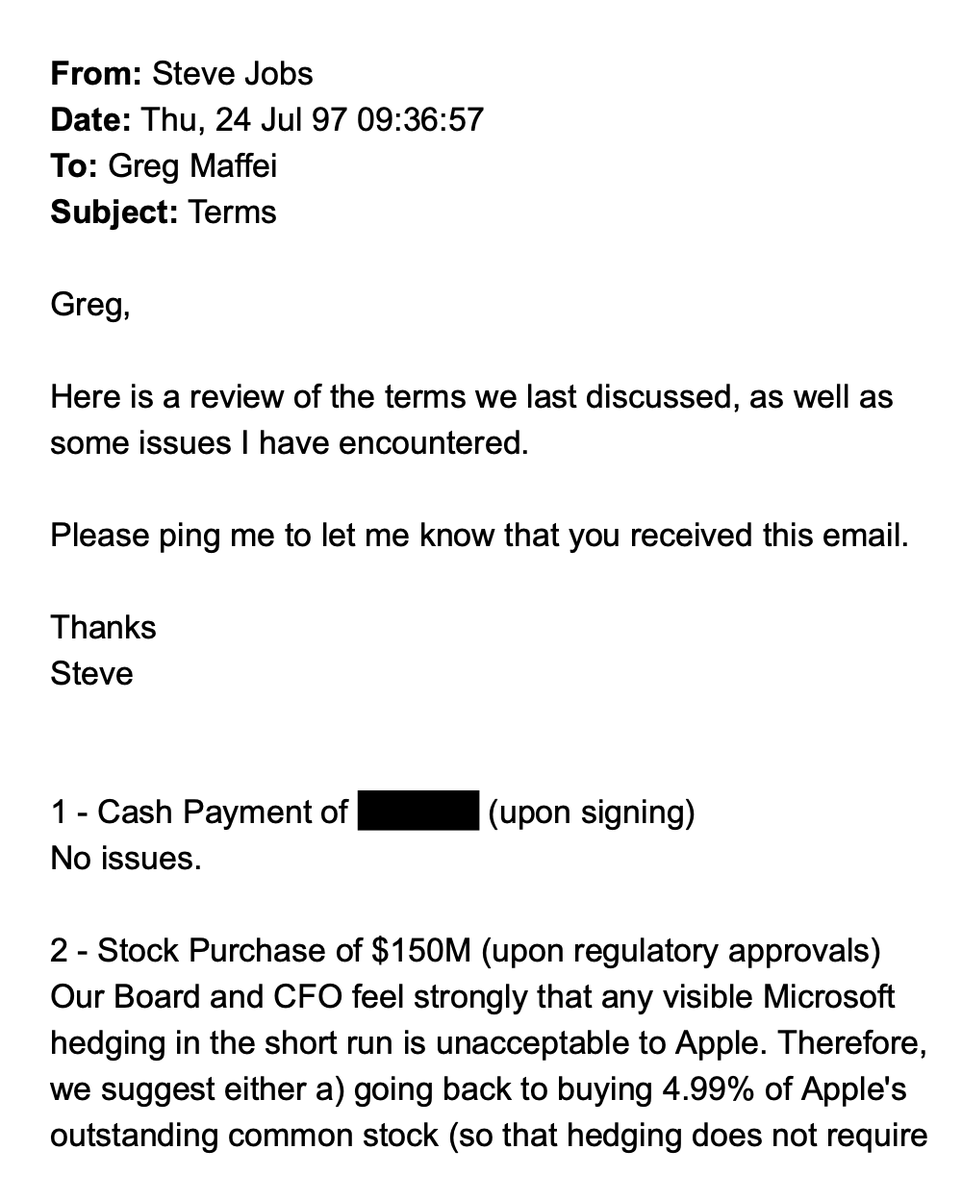 TechEmails's tweet photo. Steve Jobs negotiates Apple's deal with Microsoft

July 24, 1997 https://t.co/OQvkyk9qmF