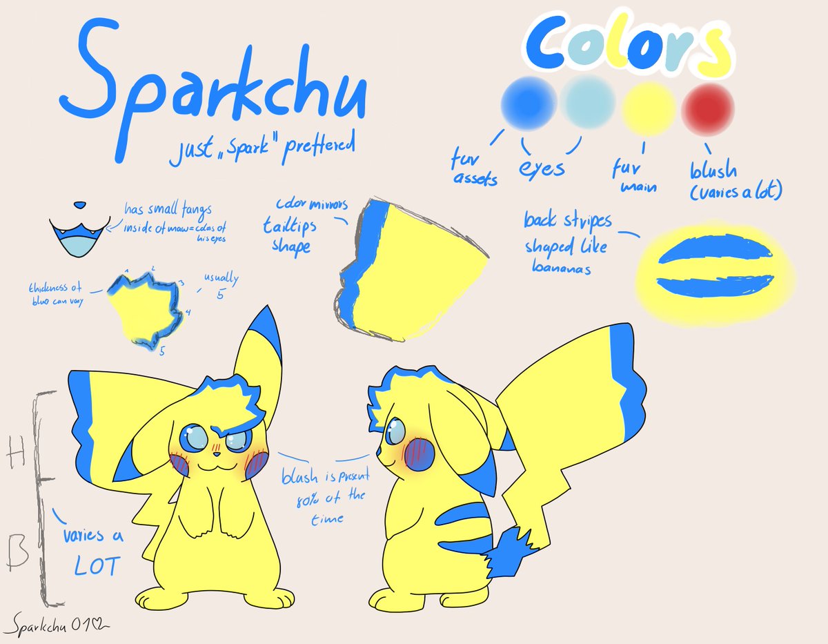 Sparkchu01's tweet photo. My chu now has a full ref sheet! It could be better and it doesn't have ALL the information i would have liked to put on it, but it works. Sfw and Nsfw version included. https://t.co/NqE1ohgZ6p