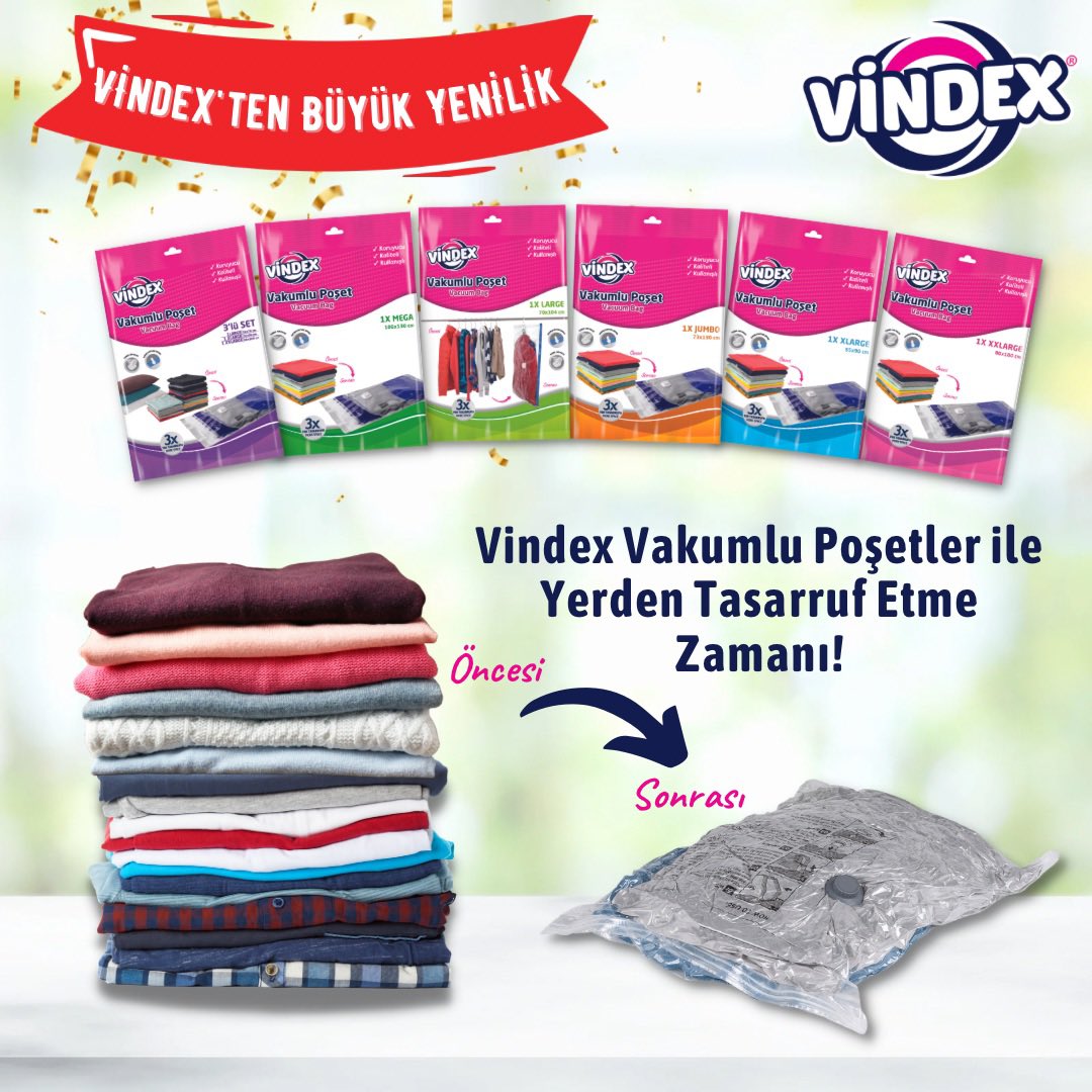 VindexTurkiye's tweet photo. 🔔 VİNDEX’TEN BÜYÜK YENİLİK! 🔔

Vindex Vakumlu Poşetler giysilerinizin veya ev tekstili ürünlerinizin hava geçirmeyecek şekilde saklanmasında %75’e varan yer tasarrufu sağlar! 🙌🏻

“Vindex hayatınızı kolaylaştırır..” 🏡

#vindex #vakumlupoşet #vindexhayatinizikolaylastirir https://t.co/VpbhawHlhL