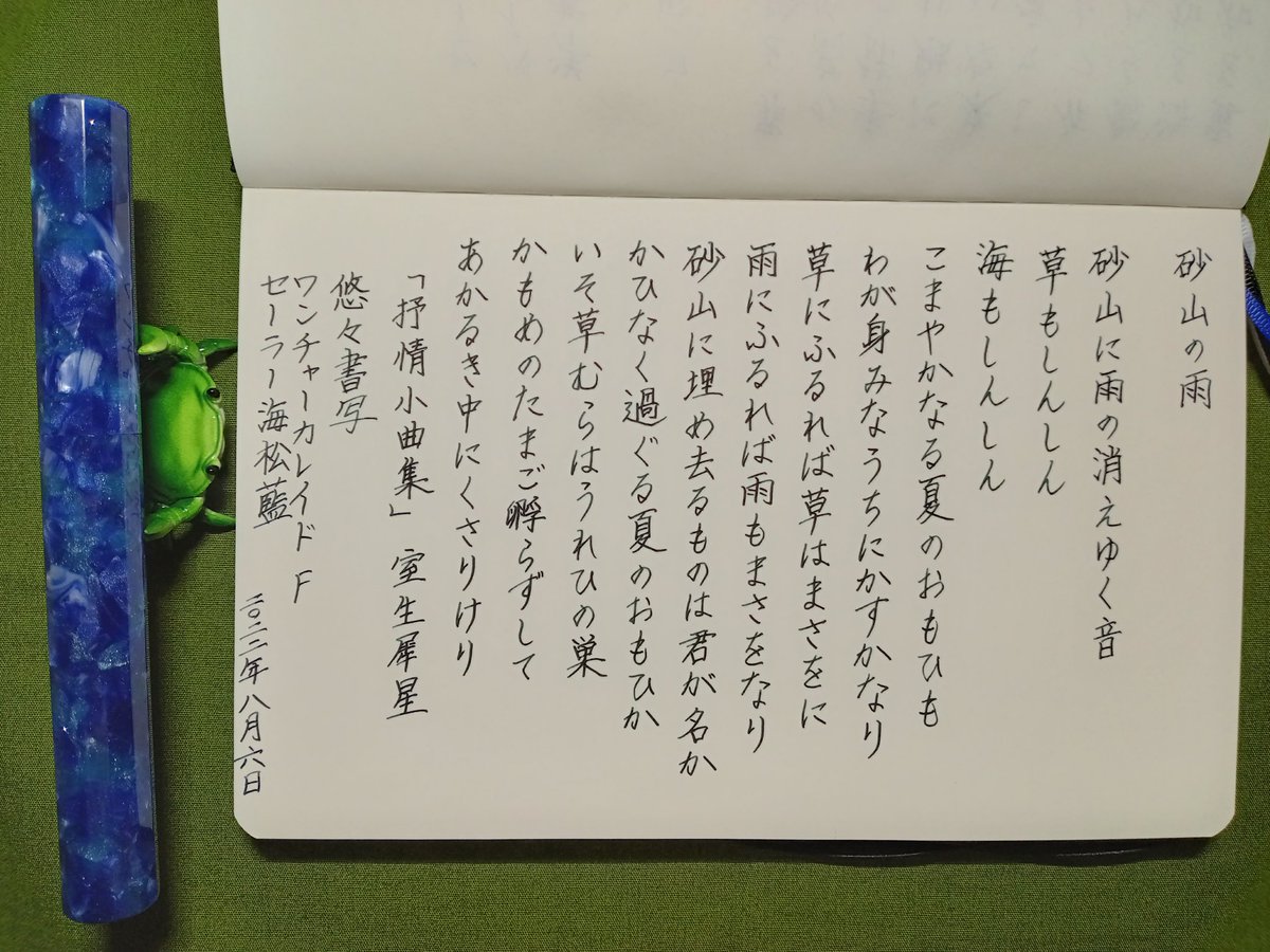 raika_438's tweet photo. お題ありがとうございます。
#旅する書写
#飯テロ書写
#洋書de書写 
#悠々書写
#万年筆
#インク沼
#セーラー万年筆
#Asvine
#パイロット
#ワンチャー https://t.co/87xr08FF6D